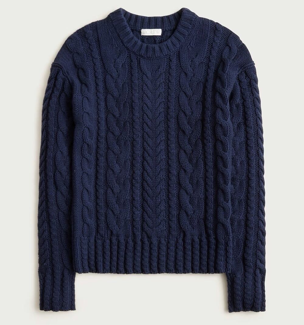 J. Crew Cable Knit Crew Neck Sweater XXS Navy Fisherman 100% Cotton Pullover